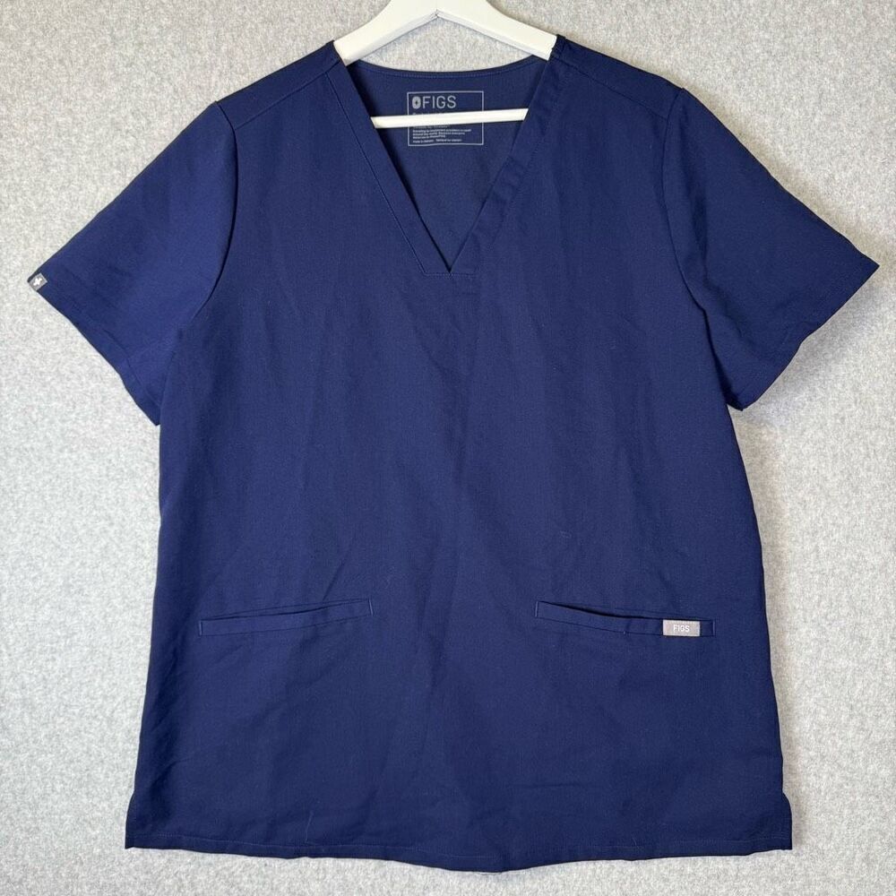 Figs casma scrub top womens Large blue two pocket healthcare nursing